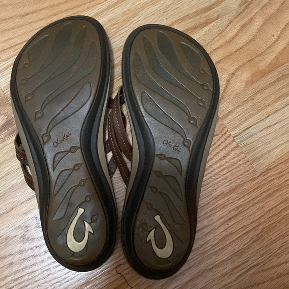 OLUKAI U’I All Leather Thong Flip Flops Sandals Size 9 Brown Beach Bohemian - Picture 5 of 7